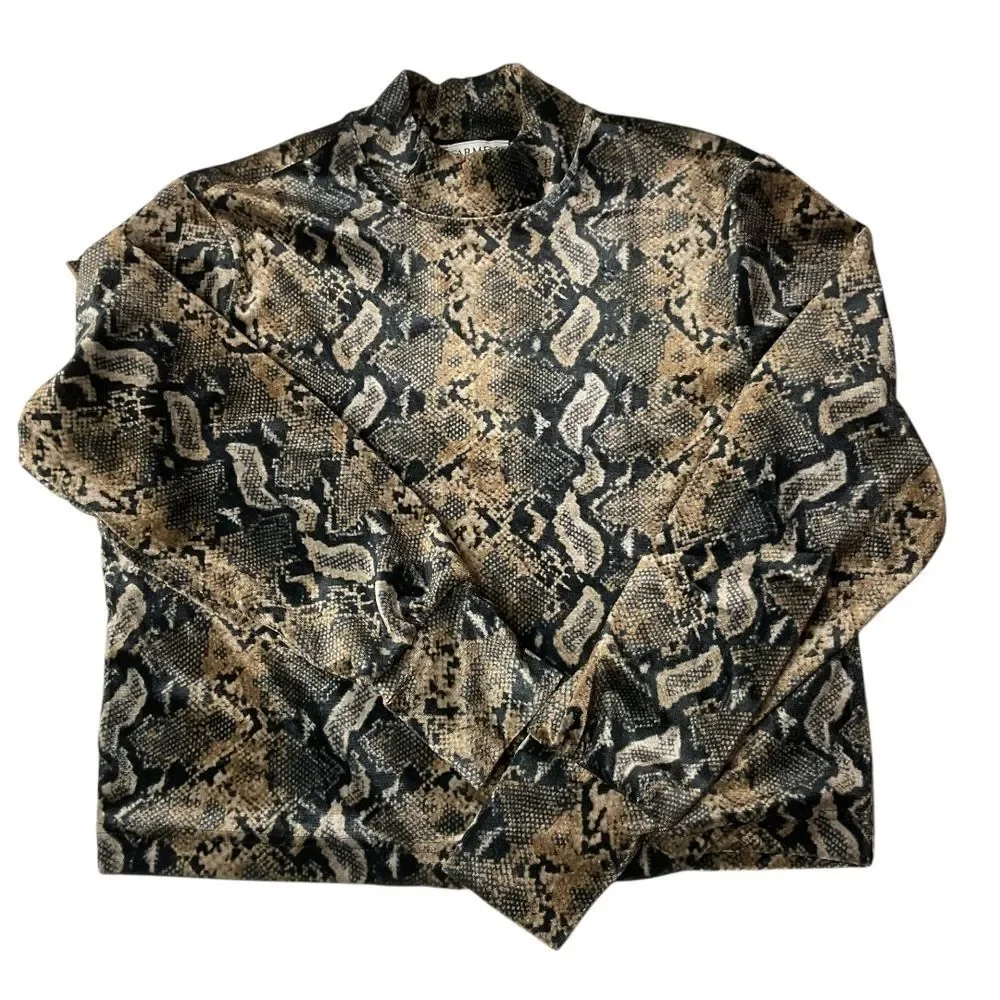 Carmen‎ Marc Valvo Snake Print Long Sleeve Top Size S Mock Neck Cropped - Picture 6 of 12